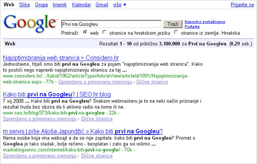 Prvi na Googleu